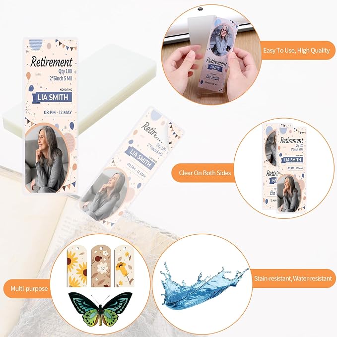 100 Pieces Bookmark Laminating Pouches 2x6 Hot Laminator Sleeves 5 Mil Photo Booth Frames for Book Lovers Nature Lovers (100, 2x6 Inch)