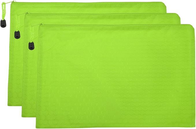 PATIKIL Waterproof Zipper File Bags, 3 Pack A4 Document Holders Pencil Pouch for Office, Green