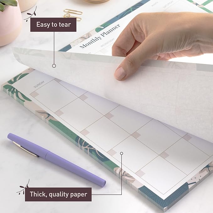 Rileys & Co Monthly Desk Pad Planner, Undated Calendar With 52 Tearaway Sheets, Wide To Do Notepad With Top Priorities and Notes, 16.5 x 11.4 Inches (Floral)
