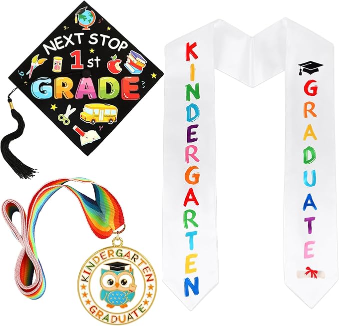 Kindergarten Graduation Cap Stole Medal Set, 2026 Preschool Kindergarten Graduation Gifts Party Supply for Boys Girls