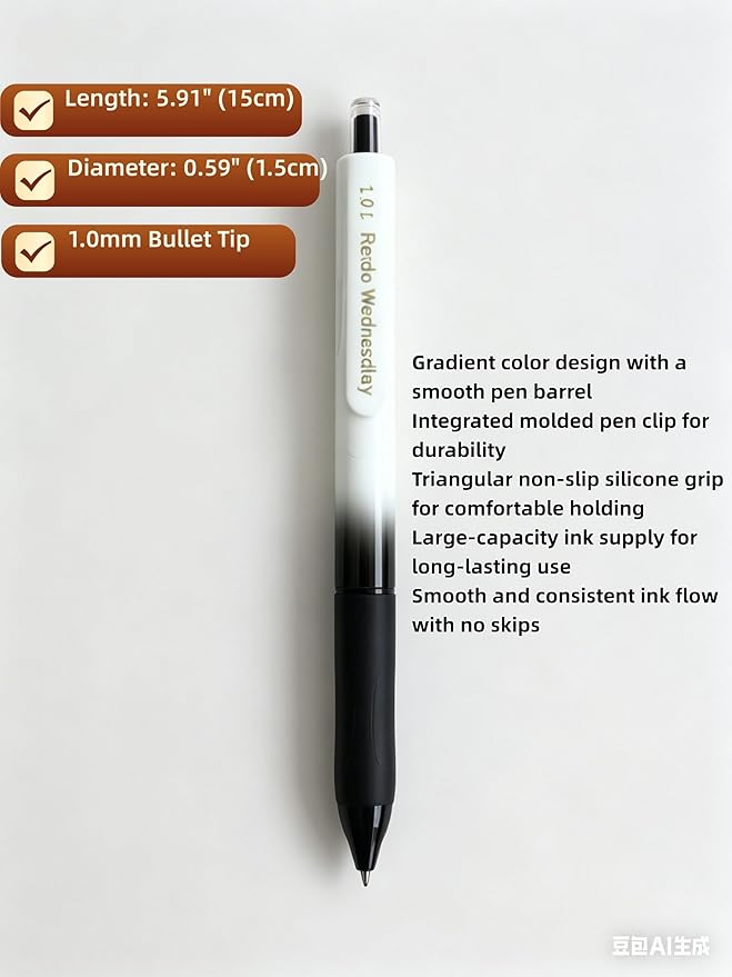 Fengtaiyuan Retractable Gel Pens, 1.0mm Bold Point Quick Dry Black Ink, 12 Pack Gradient Black-White Barrel with Ergonomic Non-Slip Grip, Smooth Writing for Grading Highlighting Signing Office School