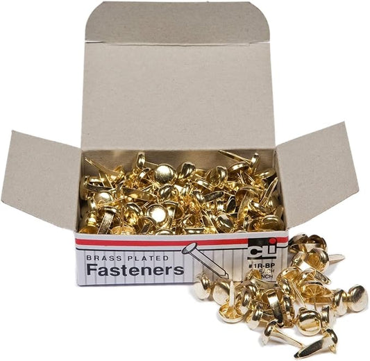 Charles Leonard Inc. Brass Plated Round Head Fasteners, 0.38 Inch Shank, 8 Mm Head, 10 Boxes of 100 Each (1R,Bp)