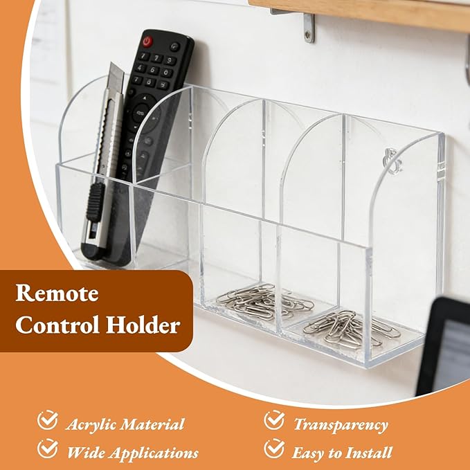4 Case Remote Control Holder, Wall Mount Pen Holder Remote Caddy Organizer, Transparent Acrylic Storage Box for Home Office School Supply Orgaizer