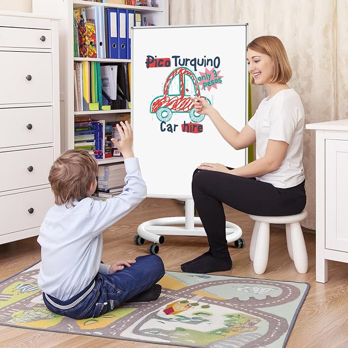 TANKEE Mobile Whiteboard on Wheels - 40'' x 26'' Portable Magnetic Standing White Board, Dry Erase Board with Stand, Flip Chart Easel for Classroom Teachers with Paper Pads