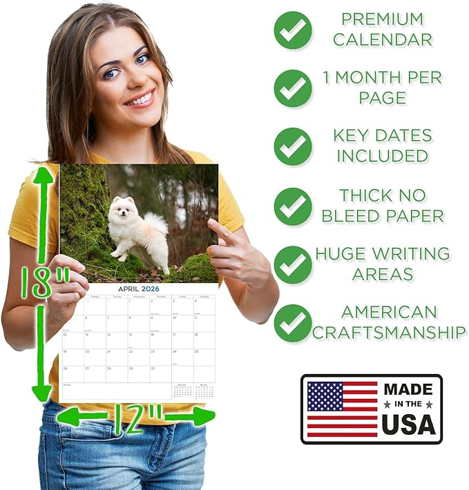 2025 2026 Pomeranian Calendar - Dog Breed Monthly Wall Calendar - 12" x 18" Open - Thick No-Bleed Paper - Giftable - Academic Teacher's Planner Calendar Organizing & Planning - Made in USA
