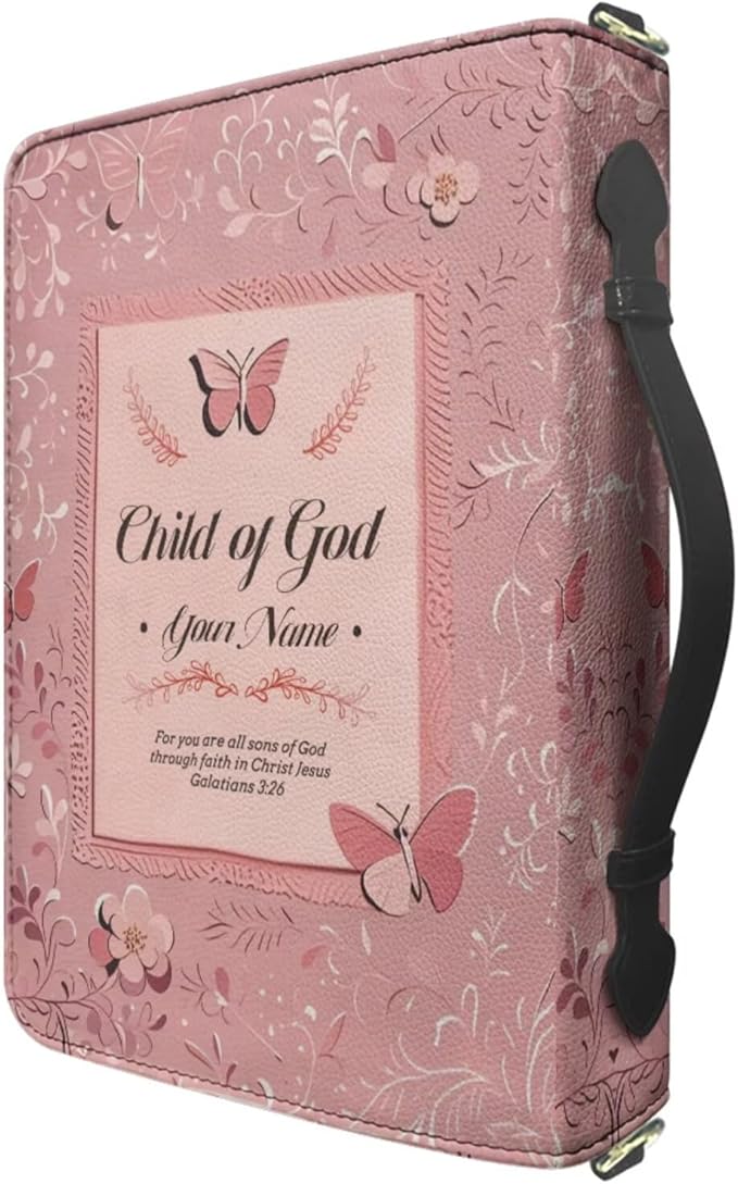 Personalized Bible Case with Name, Pink Bible Cover with Strap and Handle, 3D Aesthetic Floral Print Biblia Protecto with Inner Pockets and Pen Loop, Christian Gifts for Women, Large
