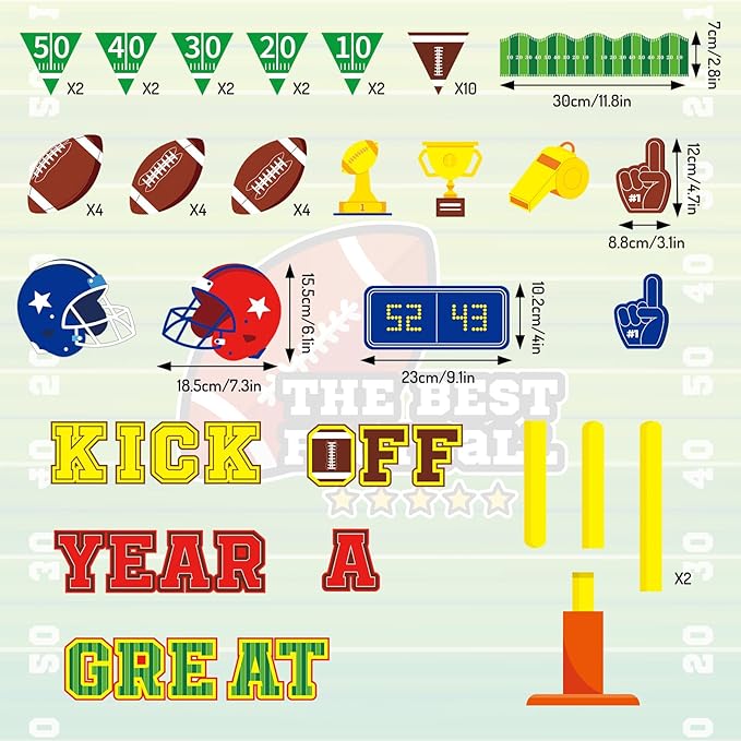 Whaline 86 Pcs Football Bulletin Board Decoration Kick Off A Great Year Paper Cutouts with 200 Pcs Glue Points for Sports Event Rugby Party Classroom