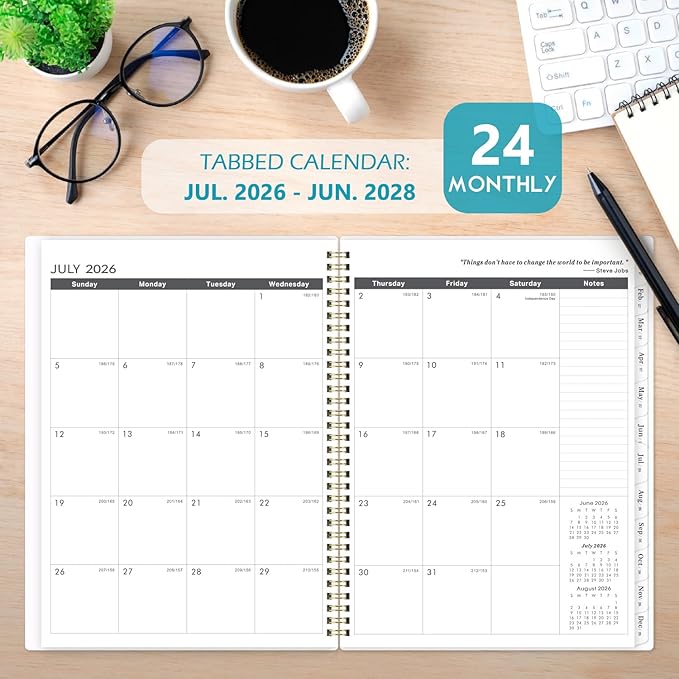 Monthly Planner 2026-2028 - 2 Year Monthly Planner/Calendar 2026-2028, July 2026 - June 2028, 9" x 11", 24 Monthly Tabs, Double-Sided Pocket, Twin-wire Binding, Holidays, Inspirational Quotes