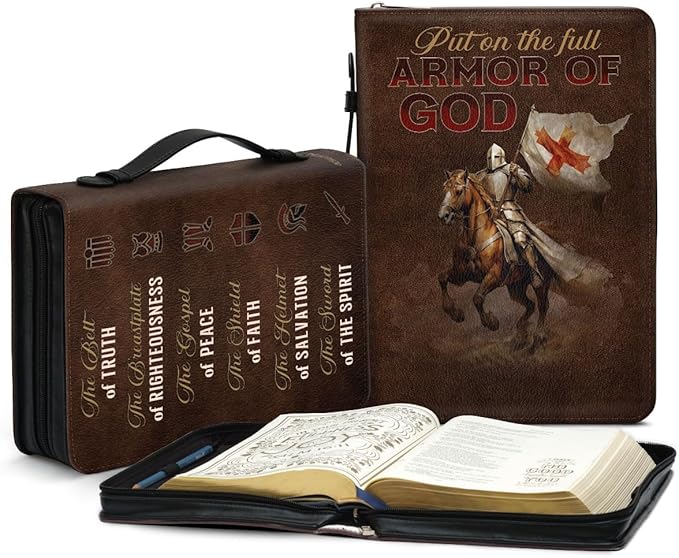Jesuspirit Bible Covers for Men - Armor of God Bible Cover - Christian Bible Cover with Faith Scripture - Religious Appreciation Gifts for Pastor, Father's Day Gifts (B - Armor of God, Large)