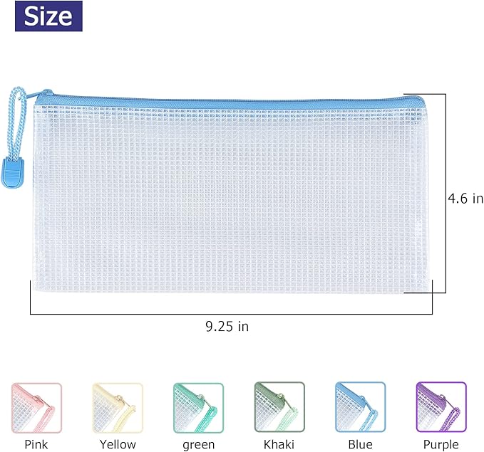 Tamaki 6 Pack Mesh Pencil Pouch Waterproof Bags Plastic Zipper Pouch A6 Size for Classroom Organization School Office Supplies (Macaroon, A6)