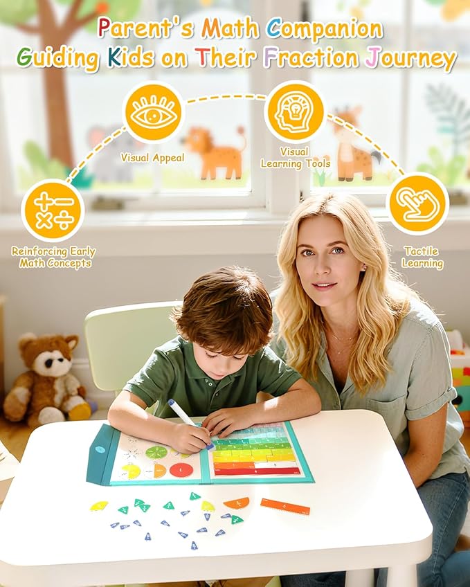 Magnetic Fraction Demonstration Book, Magnetic Fraction Book Tiles & Fraction Circles Set, Educational Puzzle Math Fraction Manipulatives for Kids, Montessori Magnetic Fraction Disc Set Gifts
