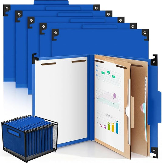 10 Pack Hanging Classification Folders, 2 Pocket Dividers, Letter Size, 6 Fasteners, 3" Expansion, 1/3 Tab Cut, Recycled Pressboard Manila File Folder Bulk Organizers for School Office Medical Law