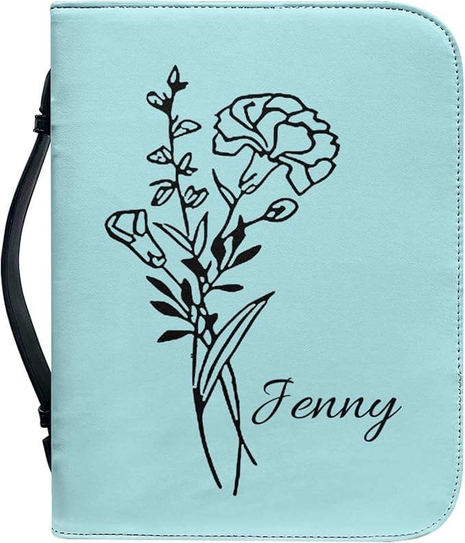 Personalized Bible Cover with Birth Flower, Custom Bible Cover Case for Women Girls, Large Capacity Scripture Bag with Handle