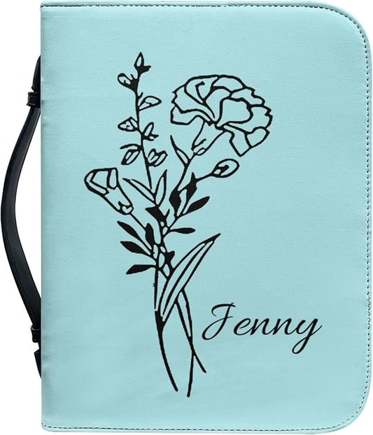 Personalized Bible Cover with Birth Flower, Custom Bible Cover Case for Women Girls, Large Capacity Scripture Bag with Handle