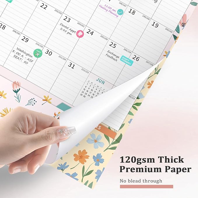 Ospelelf Wall Calendar 2025-2026 Monthly Large Pad Planner with Storage Pocket Protective Cover and Sticker for Family Fridge Office Teacher Student 17" X 22" Ditsy Floral