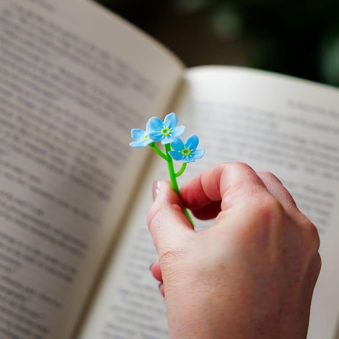 Genuine Fred Forget ME NOT Flower Bookmarks – Set of 2 Blue Flower Page Markers – Soft and Flexible Silicone - Gifts for Readers and Book Lovers