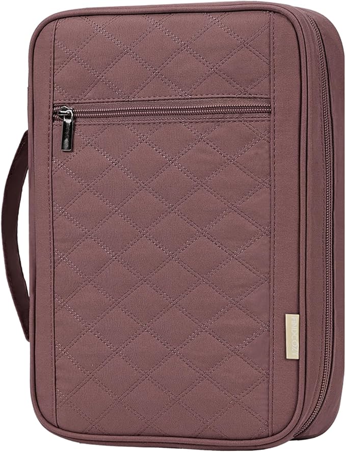 FINDCOZY Bible Cover for Women, Durable Carrying Book Case Church Bag for Biblical Accessories with Handle and Zippered Pocket,Rosewood-Pink