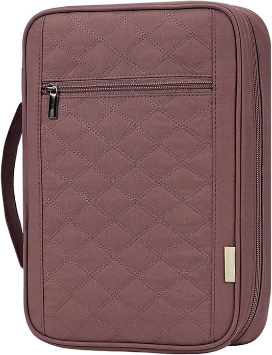FINDCOZY Bible Cover for Women, Durable Carrying Book Case Church Bag for Biblical Accessories with Handle and Zippered Pocket,Rosewood-Pink