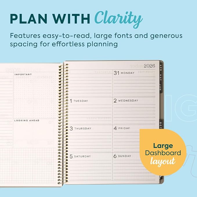 GO BIG Large-Print Planner April 2026– June 2027, 15-Month Twin-Loop-Bound Agenda Planner, Big Size, 8.5" x 11", Easy-to-Read Large Dashboard Layout, Onyx Cover