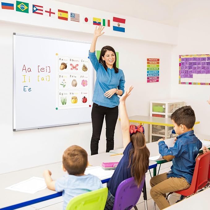 SWANCROWN Magnetic Dry Erase Whiteboard 48" x 48" Large White Board for Wall, Silver Aluminium Frame, Square Wall-Mounted White Board for School, Office and Home, 4' x 4'