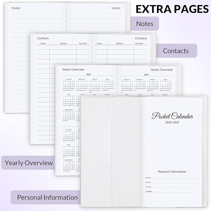 KONVINIT Pocket Calendar 2025-2027, Pocket Planner 2026-3.7" x 6.7" - Runs from July 2025 Until December 2027, Monthly Planner 2025-2027 with PVC Cover for Planning, Purple
