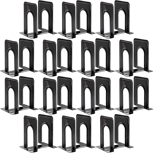 Happyhapi 14 Pair Book Ends for Shelves, 28 Pcs Metal Bookends Book Holder for Shelf, Heavy Book Stopper for Desk, Simple Library Office Home Bookend, 4.9 x 5.7 x 6.5 in, Black