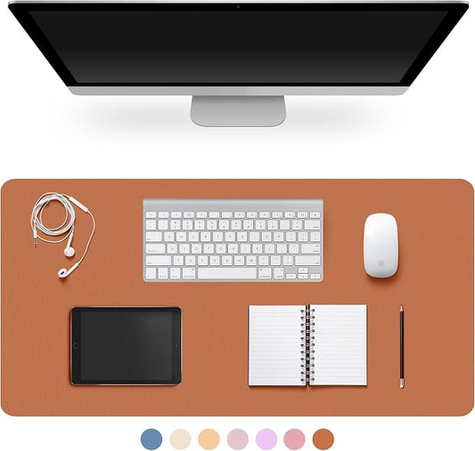 CADONO Leather Desk Pad Protector, Non-Slip PU Leather Large Mouse Pad, Easy Clean Desk Protector Mat, Writing Pad for Office/Home/Decor (Brown, 35.4" x 17")