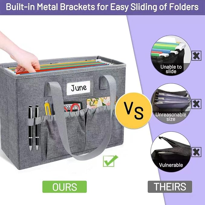 abcxgood Desktop File Organizer Box,Collapsible Hanging Filing Box,Home Office Document Storage Organizer with Front Pocket and Handles, Letter Size Folder.