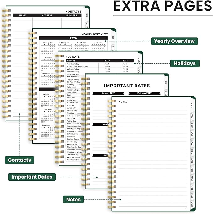 Planner 2026-2027 for Women & Men, Academic Monthly and Weekly Calendar Planner, Jul 2026 - Jun 2027, A5 (6.3" x 8.5"), Teacher Student Planning Book with Tabs, Ideal for Office School Supplies - Dark Green