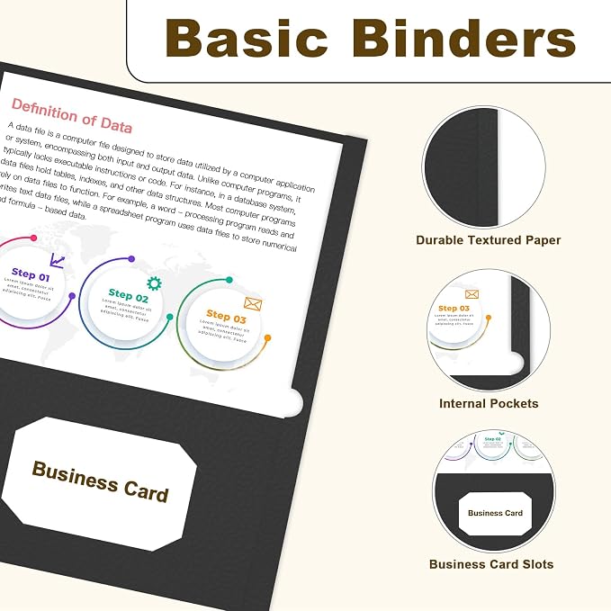 Folders with Pockets, LAYZZ 60 Pack Paper Pocket Folders, 2 Pocket File folders Fits Letter Size Paper, for School Office and Home (Black)