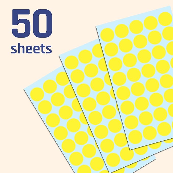 TownStix 2000 Pack, 3/4" Round Dot Stickers Circle Labels - Yellow