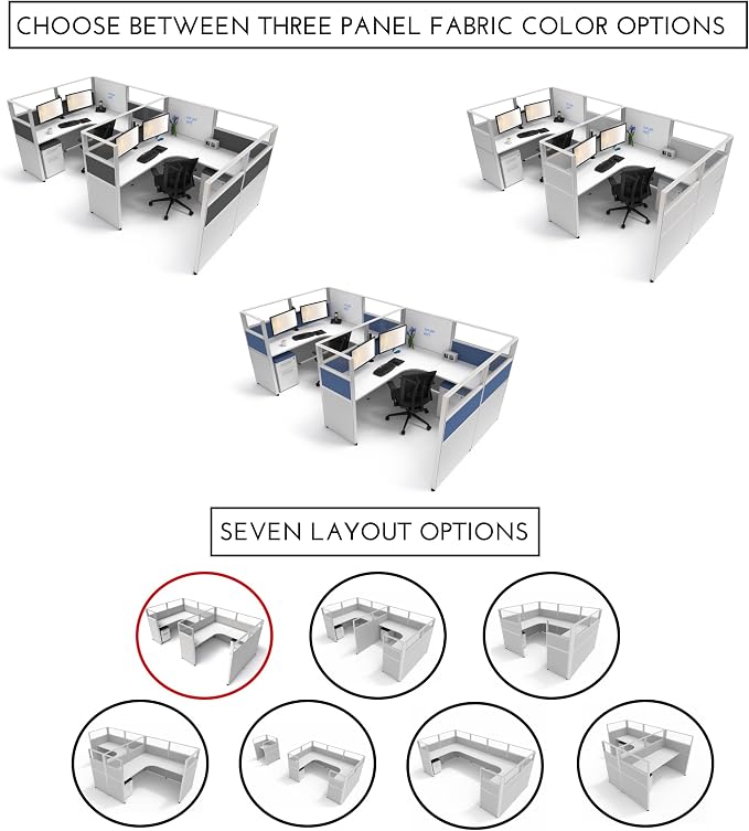 SUNLINE Office Cubicle - Modular Office Cubicle System with 7 Layout Options, Adjustable Panels, Wall Partitions, Drawers and 2 Magnetic Whiteboards, Customizable U and L Shaped Desk - Blue