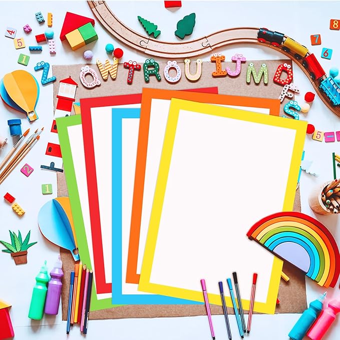 Dianelhall 25 Pcs Rainbow Color Frame Poster 8.3 x 12 Inch White Paper Colorful Bright Blank Display Board for School Project Kid DIY Craft Presentation Holiday Event