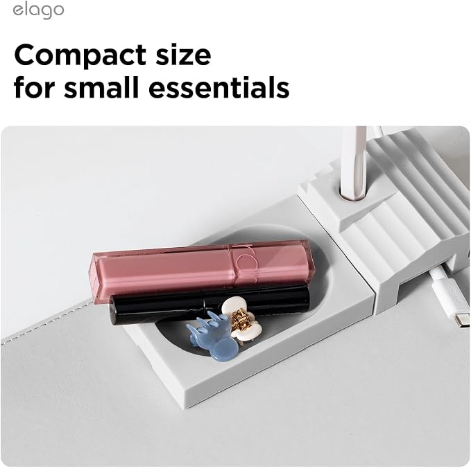 elago Smart Magnetic Desk Mat Pencil Tray – Soft Silicone Organizer for Office Supplies, AirPods, Glasses, Pens – Noise-Free, Non-Slip, Washable, Item for Desk Management [Small] (Light Grey)