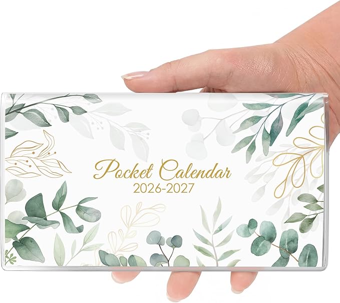 Pocket Calendar 2026-2027 for Purse, 2026-2027 Pocket Planner 24 Months with Soft Waterproof Cover and Premium Paper, 6.5" x 3.5", Leaf