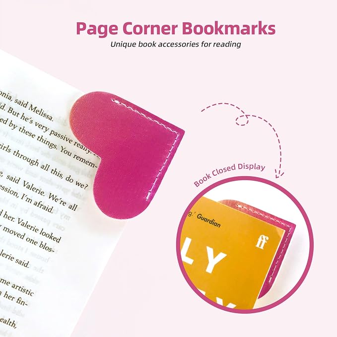 Leather Heart Bookmarks, 8 Pcs Cute Handmade Page Corner Book Markers, Small Gifts for Reading Women, Lovers, Kids, Teachers, Friends, Book Accessories for School Office Home Supplies (8PC-Fantasy)