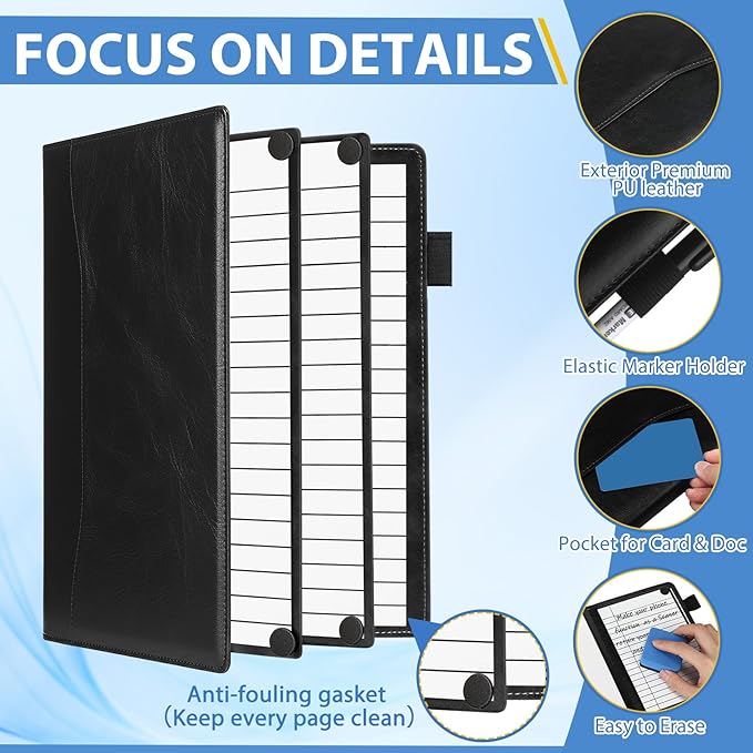 Feifeiya 6 Sides Dry Erase Notebook Portable Whiteboards Notebook Small Reusable College Ruled Lined Board Folding Mini Travel Dry Erase White Board for Office Study(Black,A6: 5 x 7 Inches)