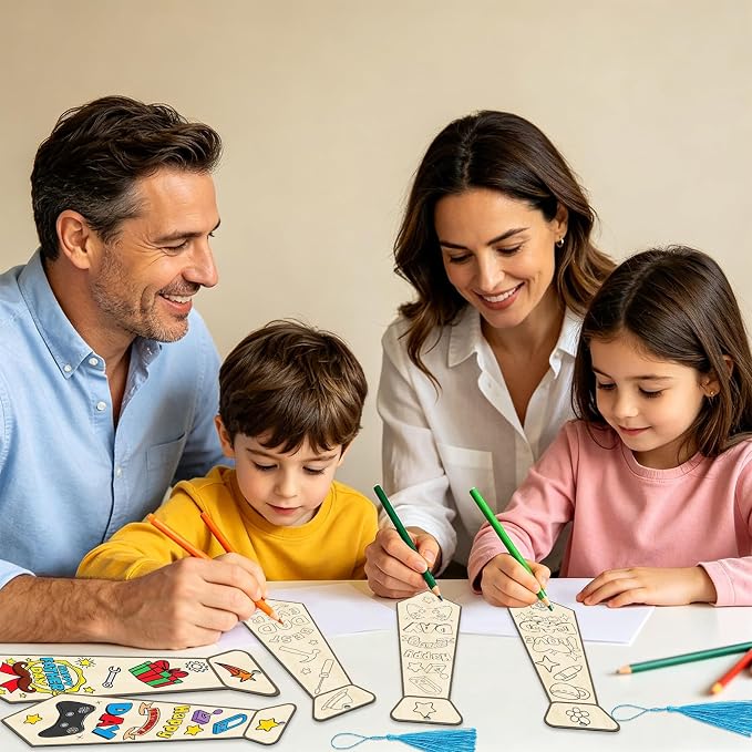 36Pcs Color Your Own Father's Day Bookmarks for Kids, Fathers Day DIY Tie Art Craft Kits Make Your Own Tie Bookmarks with Tassels DIY Father's Day Art Craft Gifts from Kids for Party Goodie Fillers