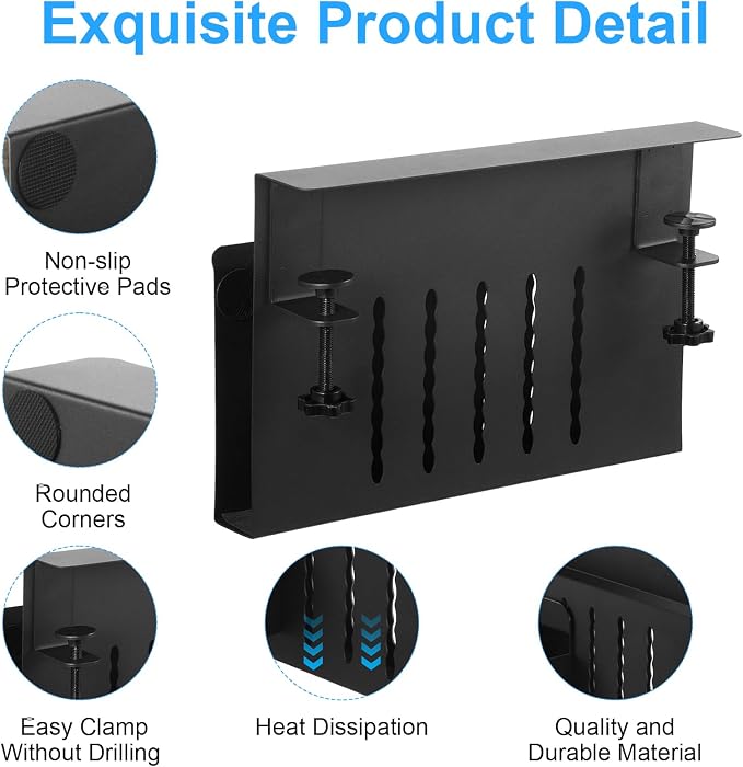 Desk Side Storage, No Drill Laptop Holder with Magnetic Pen Organizer, Clamp On Under Desk Mount for Home Office, Fits Flat Edge Tables 0.3" to 2.8"