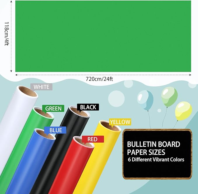 Skyygemm 6 Rolls Bulletin Board Paper Fade Resistant Colored Bulletin Board Paper Roll Bulk for Art Decor Drawing Craft Painting(4 x 24 ft,Rainbow)
