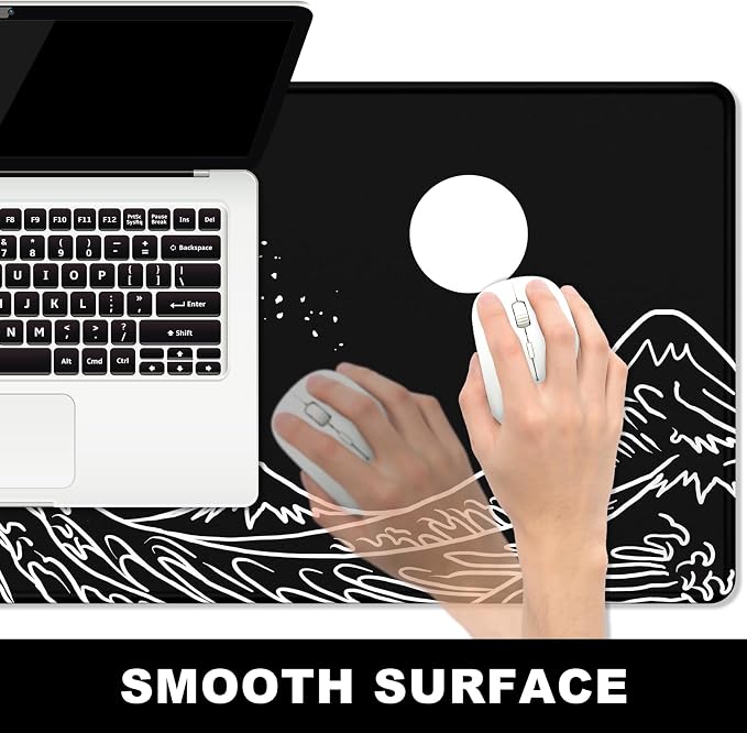 BOSOBO Large Desk Pad, XXL Extended Gaming Mouse Pad & Keyboard Mat, Desktop Full Cover 31.5 x 11.8 Inches, Art Japan Kanagawa Wave Black