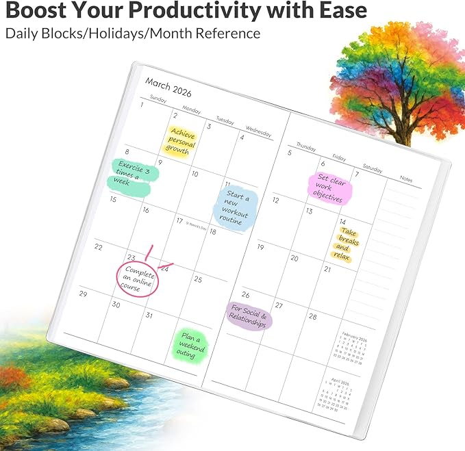 Phyxin Pocket Calendar 2025-2027, Two Year Pocket Planner - Runs From Jul 2025 Until Dec 2027, Small Size Planner - 6.7" x 3.7", Small Calendar for Easy Organizing, Tree