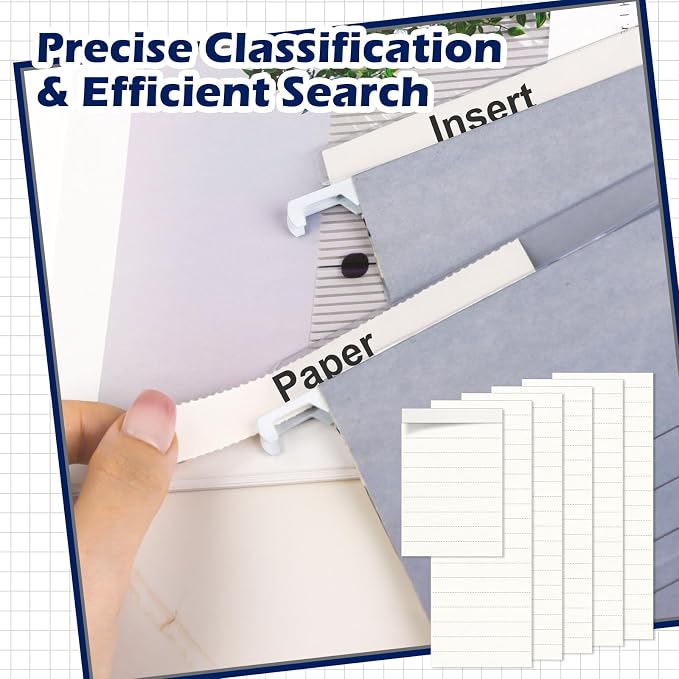100 Pcs Hanging File Folder Paper Inserts 4 inch Off White Blank File Tab Inserts Thick Cardstock for Hanging Folder (4×0.6 inch)（No Tabs）