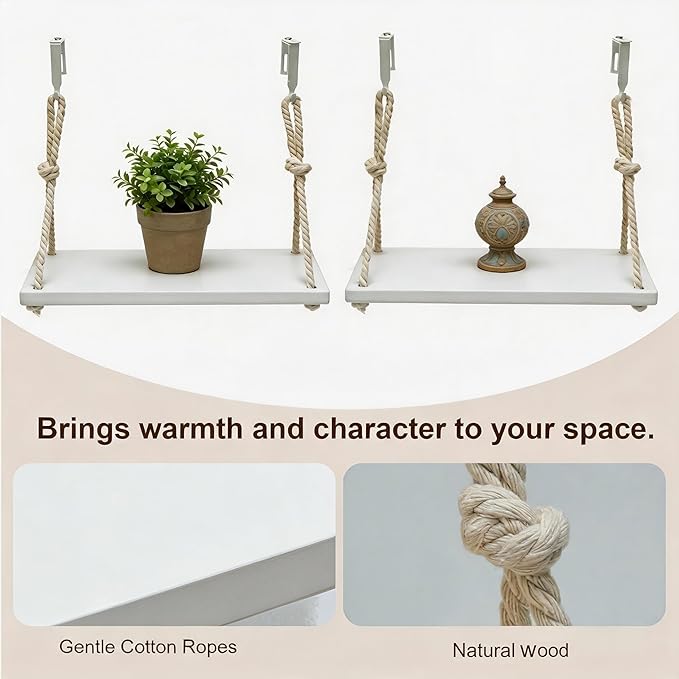 2-Pack Cubicle Shelf Hanging, Office Cubicle Wall Shelf with Rope Adjustable Hooks, Office Decor Desk Accessories, Organizer, Storage in Workspaces