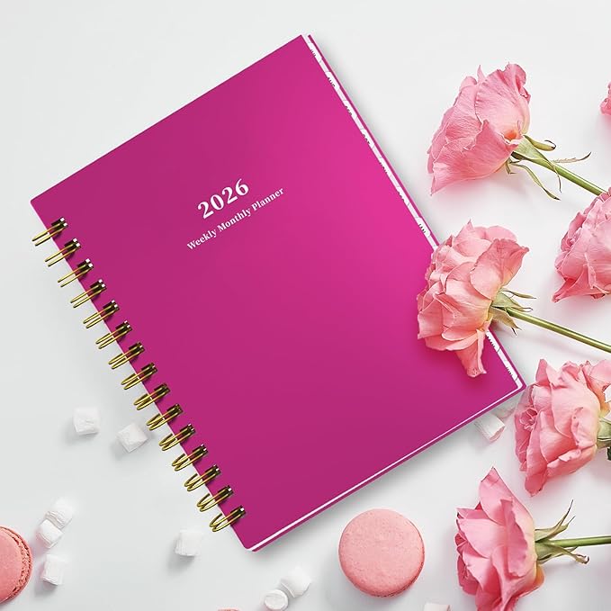 Ymumuda 2026 Planner, Daily Weekly and Monthly Planner，Jan 2026 - Dec 2026, 8.4" x 6.3", 2026 Calendar Planner Book with Tabs, Spiral Notebook with Inner Pocket for Office Home School Supplies