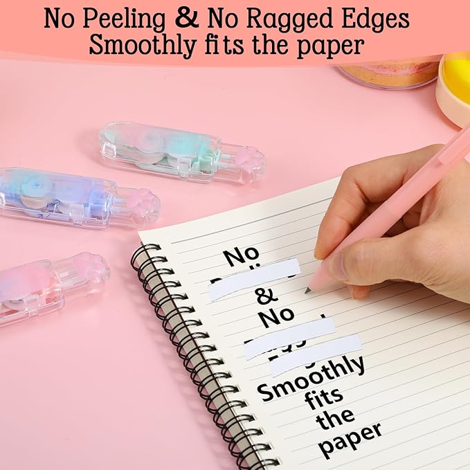Piriuuo 3 Pcs Correction Tape, Retractable Correction Tape Pen Cute Cat Paw Pen Double Sided Tapes Roller for Instant Corrections Glue Tapes Roller for School Office Supplies