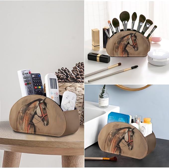 Abstract Painting Horse Remote Control Holder with 5 Compartments, Lightweight Office Desk Organizers Couch/TV Stand/Bedside Table/Home Theater Accessory Desktop Caddy