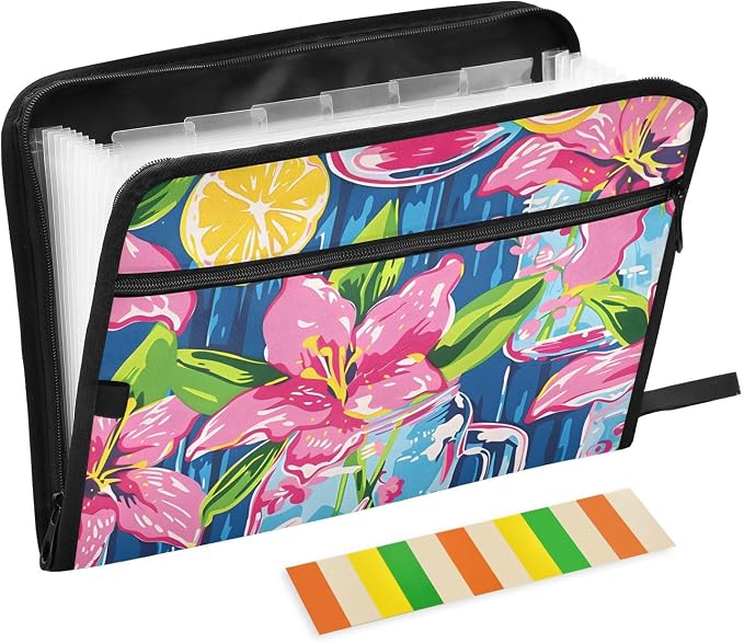 Expanding File Folder Lily Pulitzer Mason Jars Accordion File Organizer 13 Pockets Document Organizer with Zipper Labels A4 Letter Office Storage