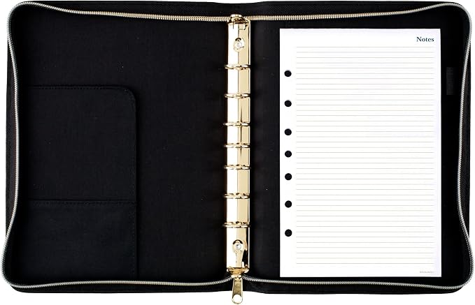 AT-A-GLANCE Faux Leather Fashion Starter Set, Undated, 7-Ring, 5-1/2" x 8-1/2", Desk Size, Black and Cream (DR1113-040)