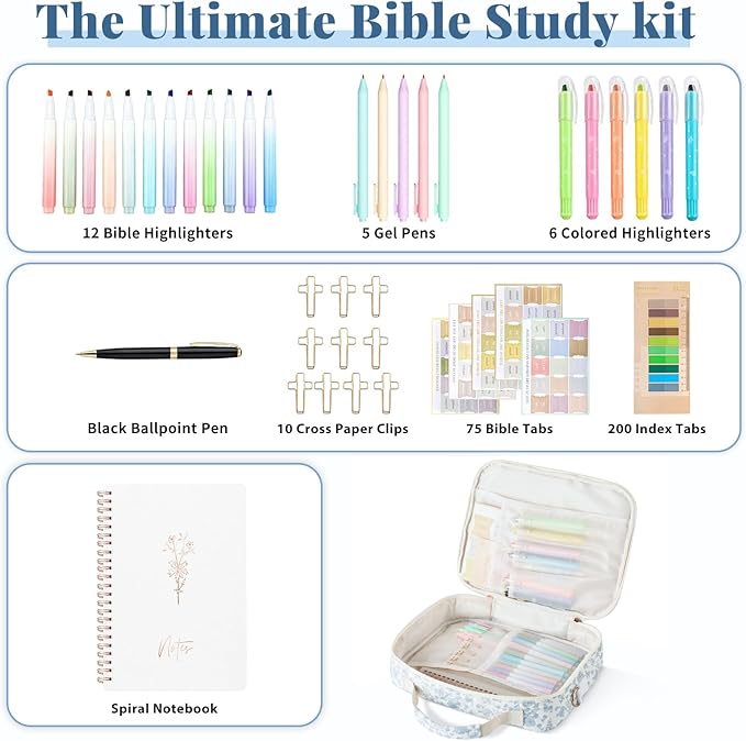 Personalized Initial Bible Cover Case for Women, Large Quilted Bible Bag with Durable Handle, Stylish Church Bag Journaling Kit with Study Supplies Accessories, Christians Gifts for Women (Blue)